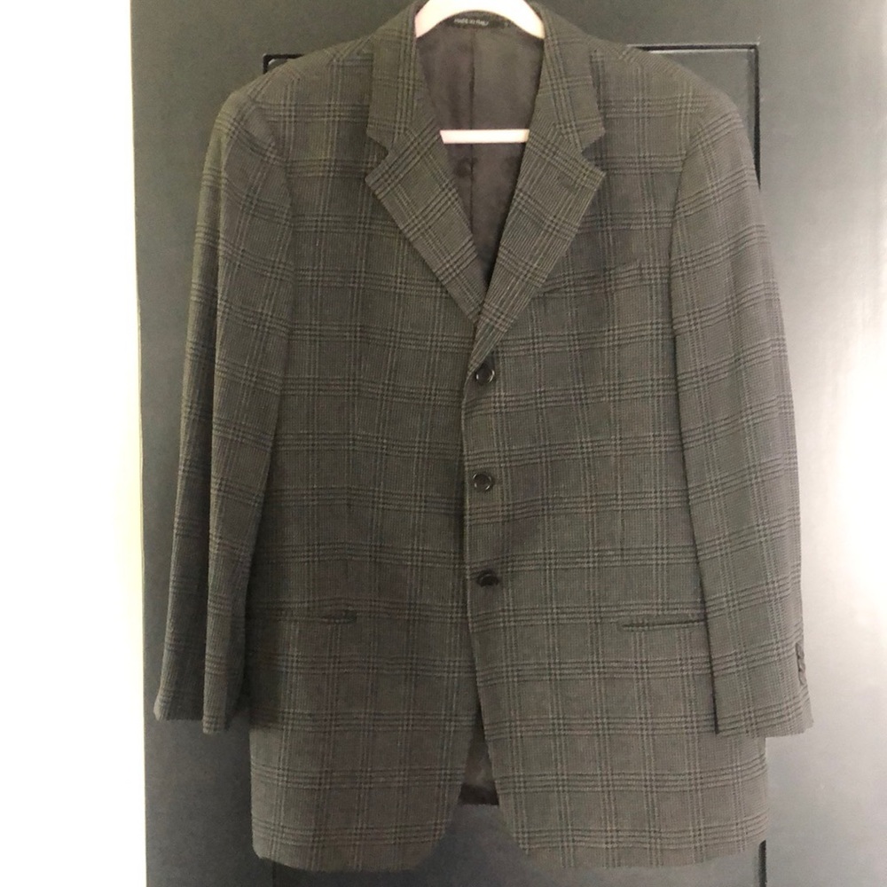 Men’s Sz 44R ARMANI COLLEZIONI Blazer Suit Jacket Checkered Pattern grey/black - Picture 1 of 7
